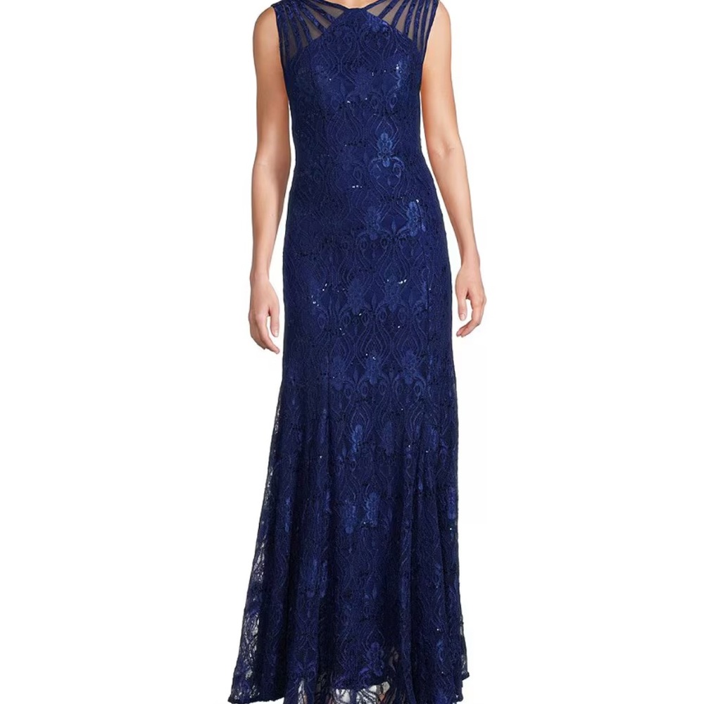 R & M Richards Royal Blue Lace Maxi Dress